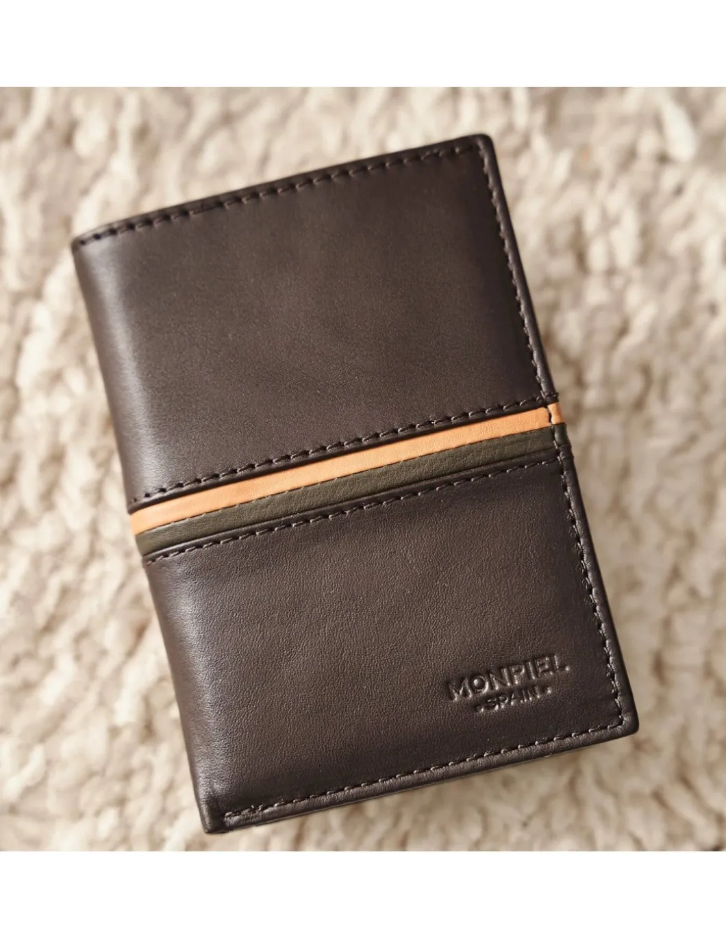 MONPIEL Billetero con Monedero Dentro Rayas a Color*Hombre Carteras Hombre Piel
