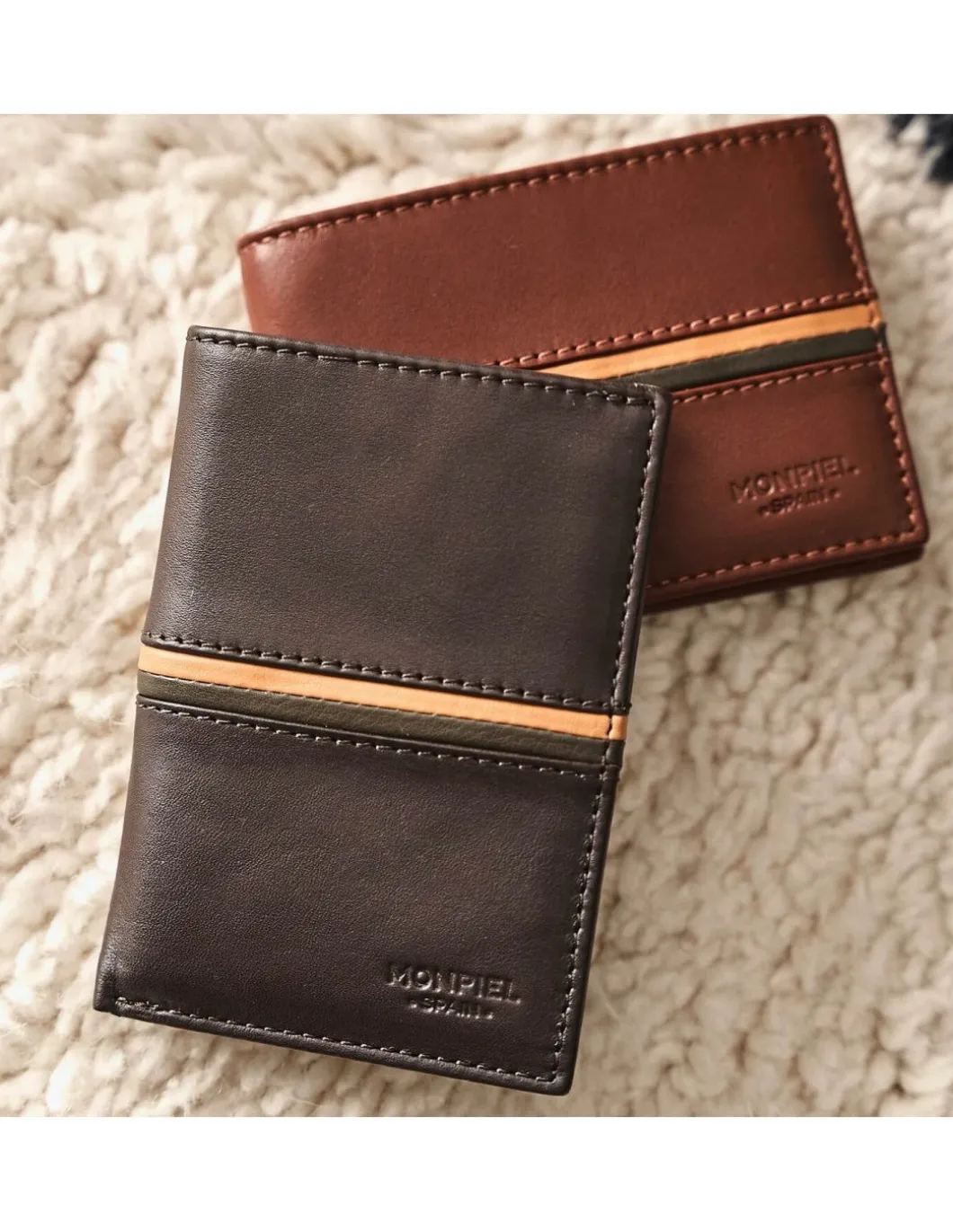 MONPIEL Billetero con Monedero Dentro Rayas a Color*Hombre Carteras Hombre Piel