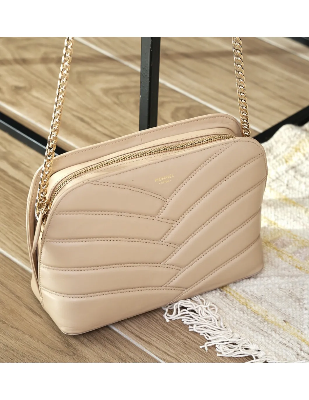MONPIEL Bolso Acolchado de Piel con Cadena Oro*Mujer Bolsos De Piel Medianos|Bolsos Piel Mujer
