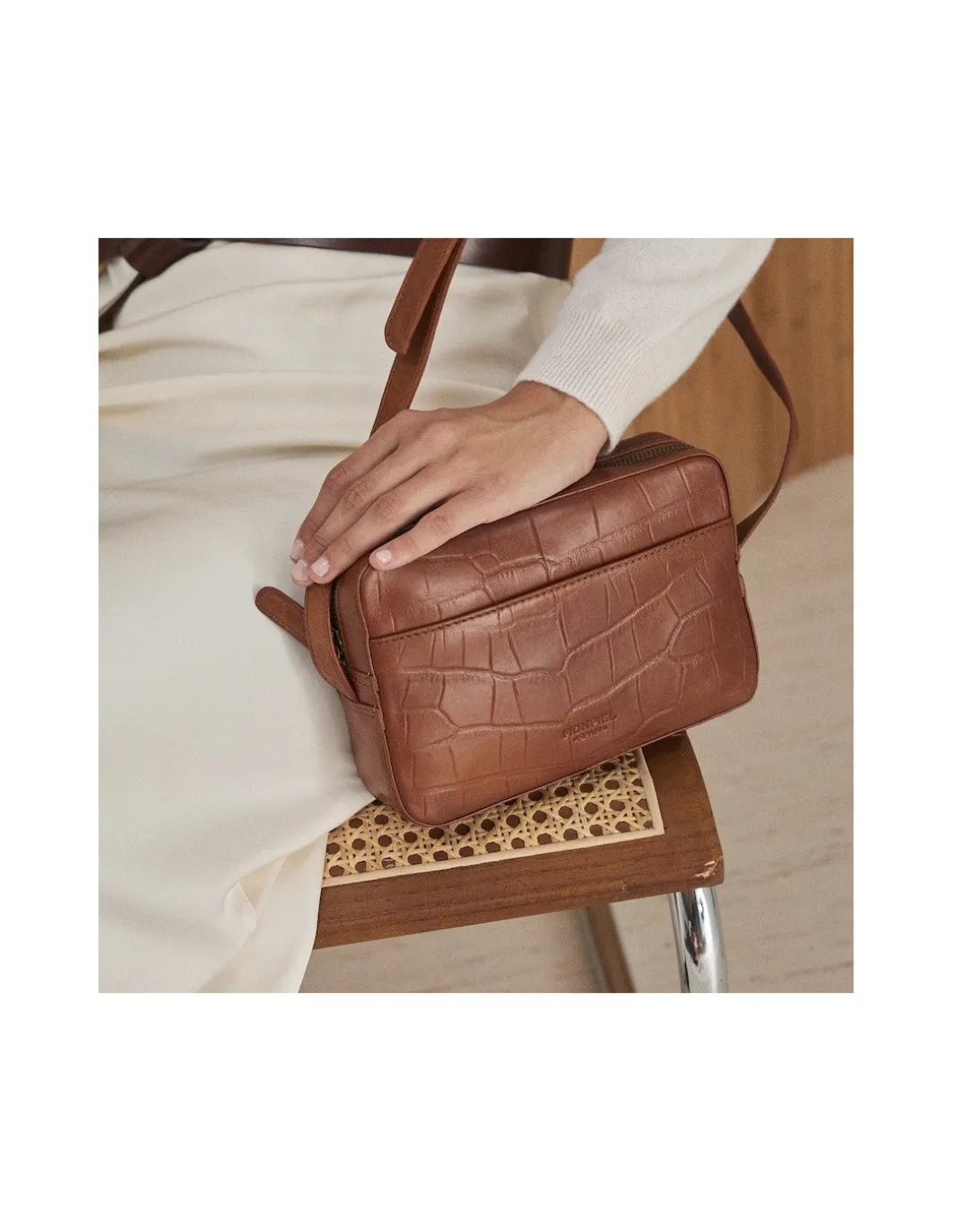 MONPIEL Bolso Bandolera de Piel Coco*Mujer Bolsos De Piel Pequeños|Bolsos Piel Mujer