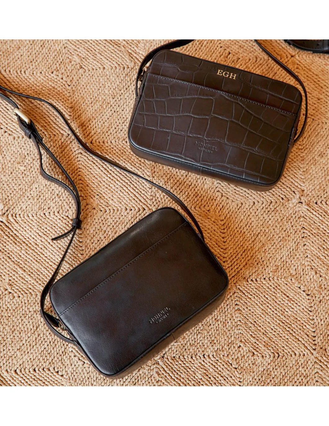 MONPIEL Bolso Bandolera de Piel Coco*Mujer Bolsos De Piel Pequeños|Bolsos Piel Mujer