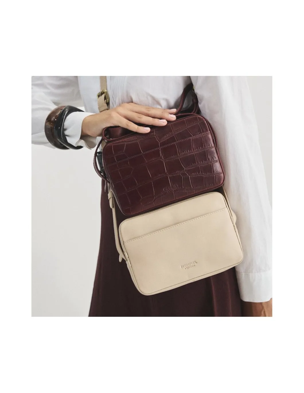 MONPIEL Bolso Bandolera de Piel Coco*Mujer Bolsos De Piel Pequeños|Bolsos Piel Mujer