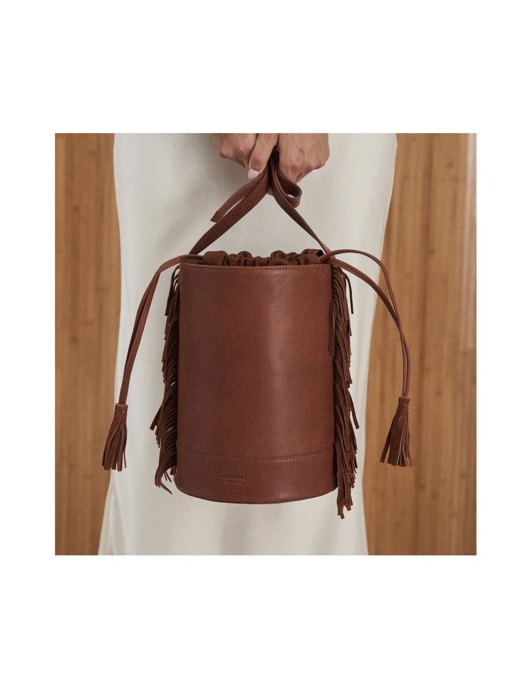 MONPIEL Bolso de Cubo de piel con Flecos Grande Roma*Mujer Bolsos De Piel Grandes|Bolsos Piel Mujer