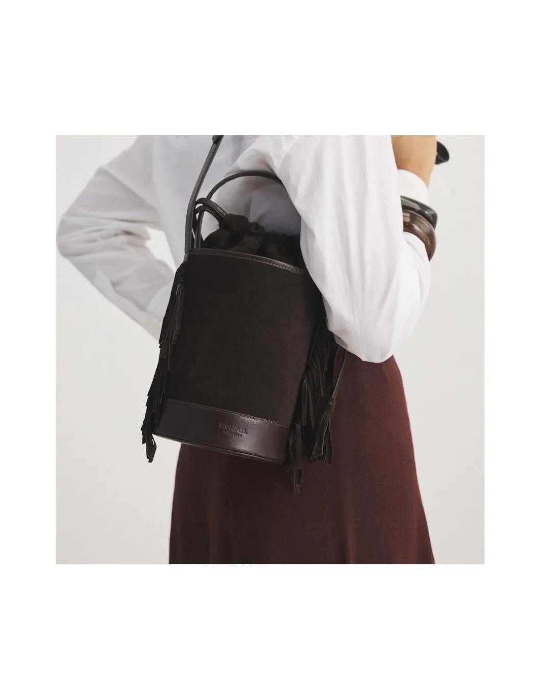 MONPIEL Bolso de Cubo de piel flecos Pequeno Roma*Mujer Bolsos De Piel Pequeños|Bolsos Piel Mujer