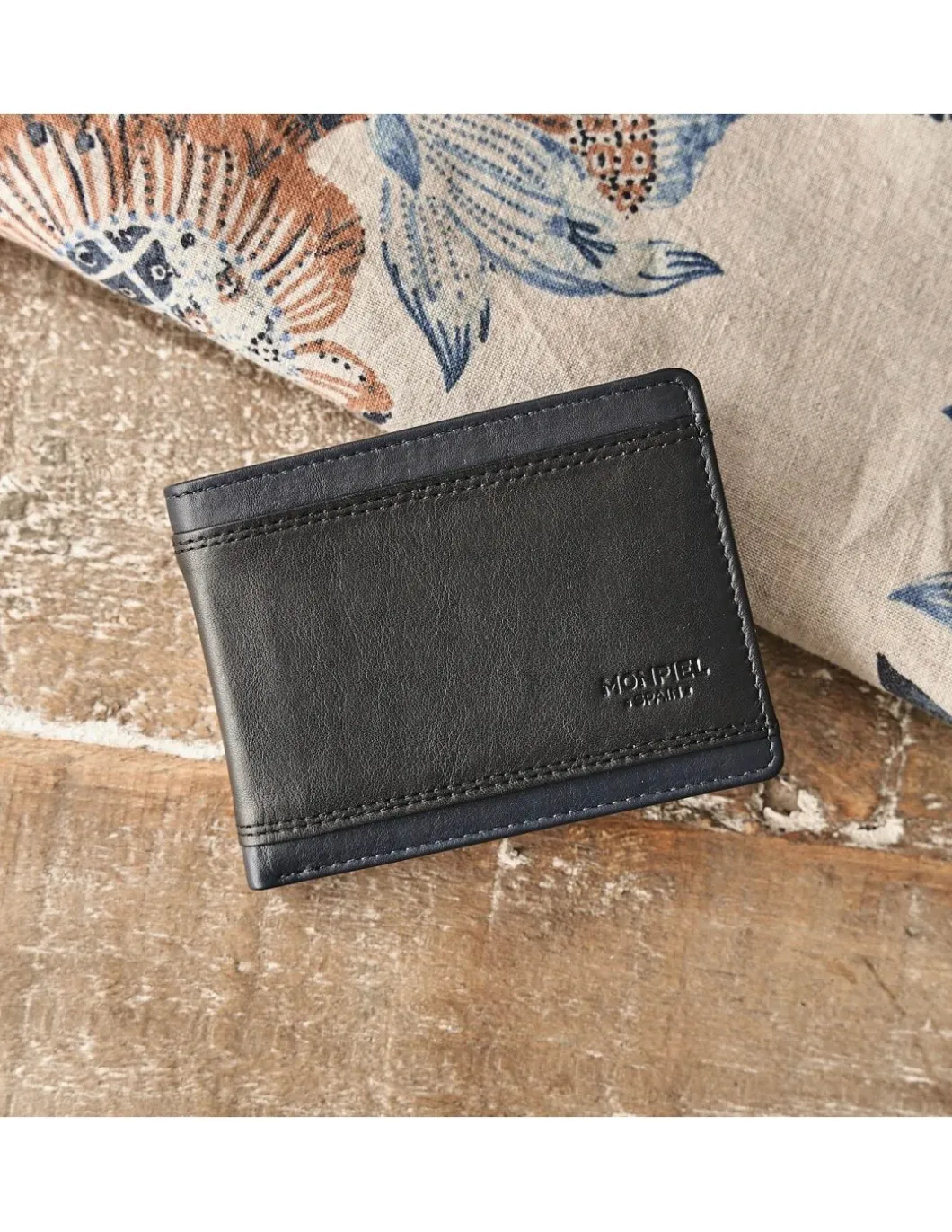 MONPIEL Cartera Americana de piel con Monedero y Tarjetero Extra Lago*Hombre Carteras Hombre Piel