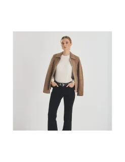 MONPIEL Chaqueta de Piel Mujer Botones Forrados*Mujer Chaquetas De Cuero Mujer