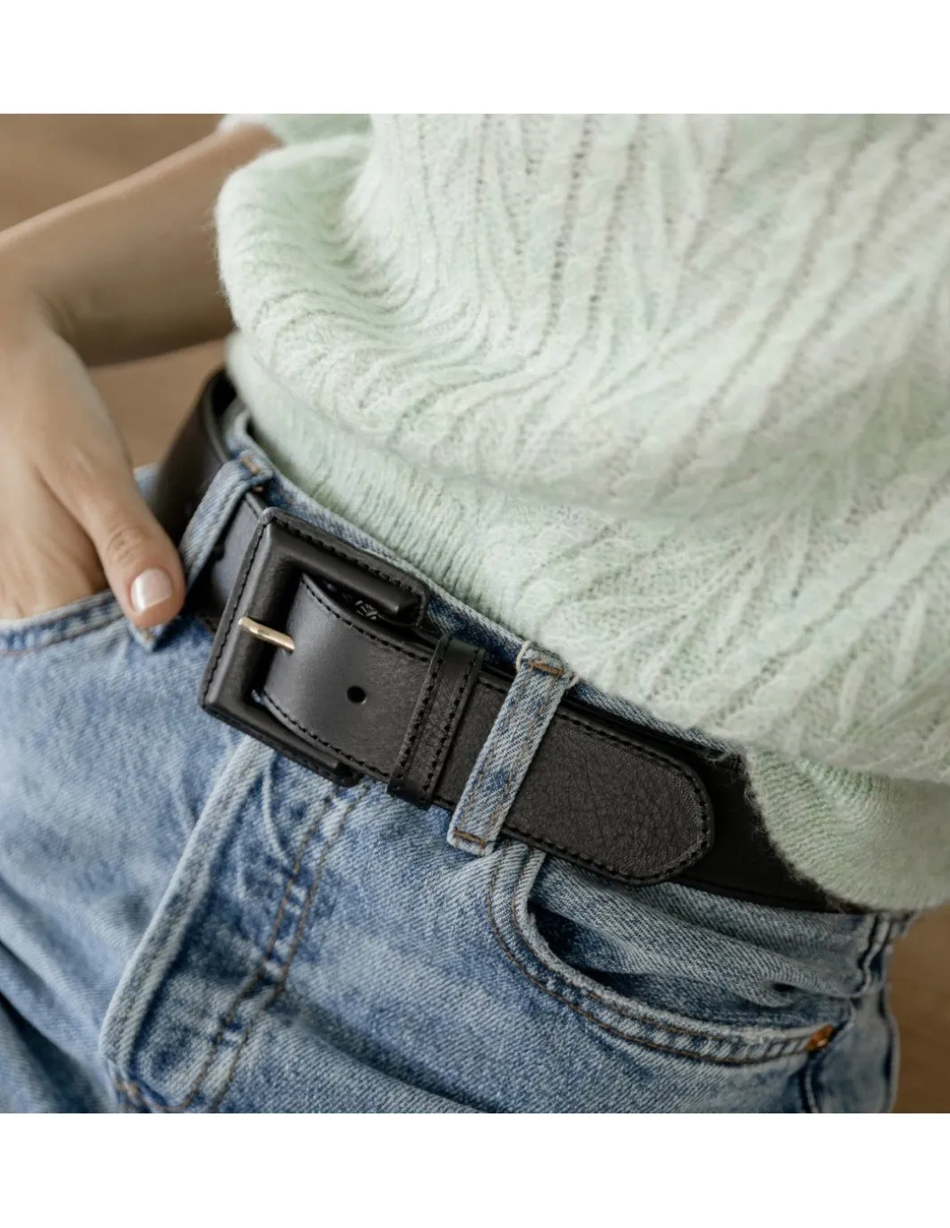 MONPIEL Cinturon ancho mujer de piel hebilla forrada*Mujer Cinturones Piel Mujer