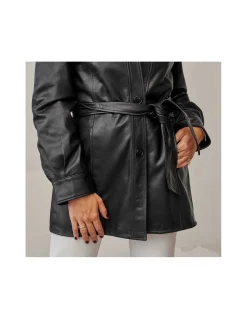 MONPIEL Trench de Cuero Negra*Mujer Chaquetas De Cuero Mujer