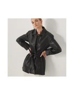 MONPIEL Trench de Cuero Negra*Mujer Chaquetas De Cuero Mujer
