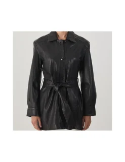MONPIEL Trench de Cuero Negra*Mujer Chaquetas De Cuero Mujer