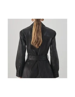 MONPIEL Trench de Cuero Negra*Mujer Chaquetas De Cuero Mujer